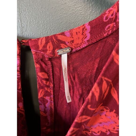 Free People Womens Red Floral Pattern Long Sleeve Blouse Size XS - Picture 3 of 3